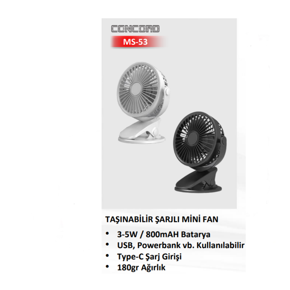 CONCORD MİNİ FAN (SİYAH-BEYAZ)