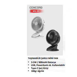 CONCORD MİNİ FAN (SİYAH-BEYAZ)