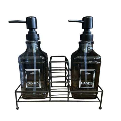 IVORY STANDLI İKİLİ CAM SIVI SABUNLUK SETİ 16*