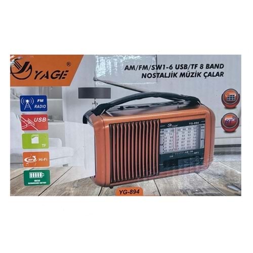 YAGE NOSTALJİK MÜZİK ÇALAR RADYO(AM/FM/SW/USB/TF)